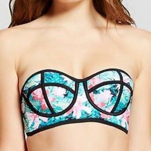 Xhilaration Green Tropical Bandeau Bikini Top